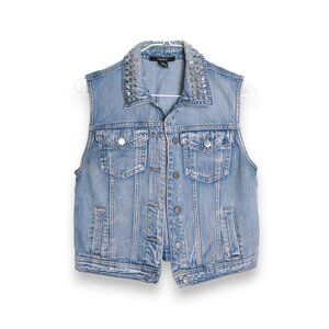 Forever 21 Women Studded Collar Light Wash Denim Vest Size M